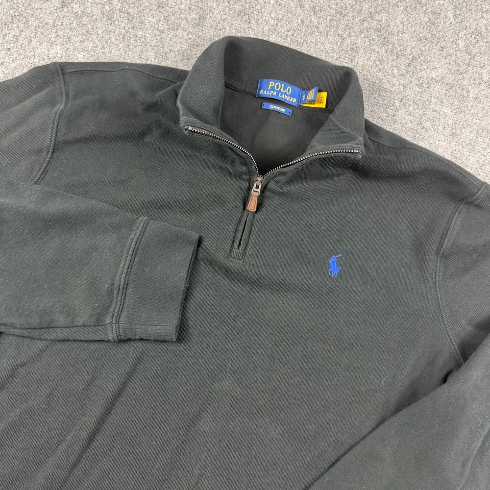Polo Ralph Lauren Quarter Zip Pullover Mens Large Black Estate Rib Blue Pony